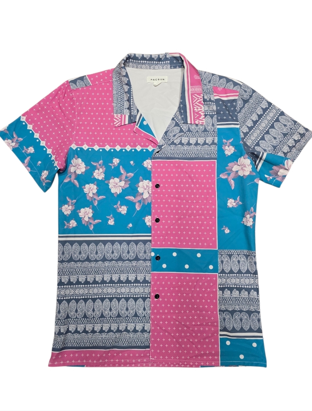 Pacsun Shirt Men's Medium Pink Blue Short Sleeve Button Down Collar Sz M
